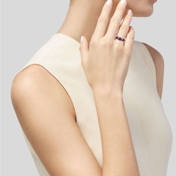 14k white gold diamond and ruby cocktail ring - Picture 2 of 5